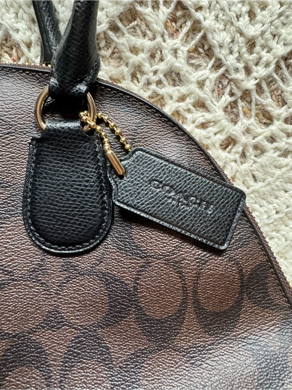 Coach Cora Domed Satchel Signature Canvas Brown Black Leather Bag F33904 K1481